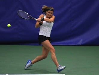 Senior Annie Mulholland won all three of her doubles matches with partner Samantha Harris at the ITA Indoor Championships.