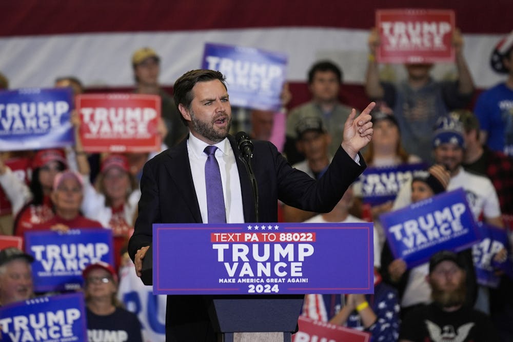 Republican vice presidential nominee Sen. JD Vance speaks at an Oct. 16 campaign event.