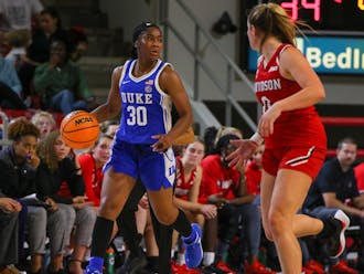 Sophomore guard Shayeann Day-Wilson brings the ball up the court in Duke's 2022 win against Davidson.