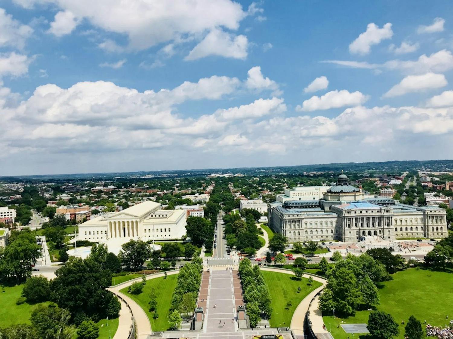 The view of the Supreme Court building from the top of the U.S. Capitol dome in June 2018