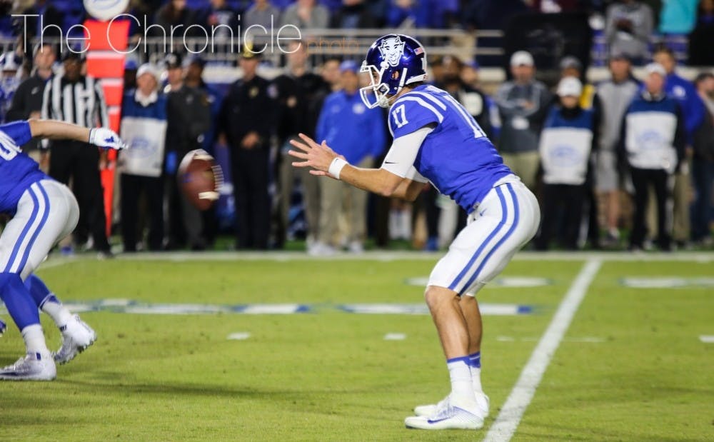 <p>Daniel Jones threw for a touchdown and ran for two more in Duke's 28-27 upset of No. 15 North Carolina.</p>