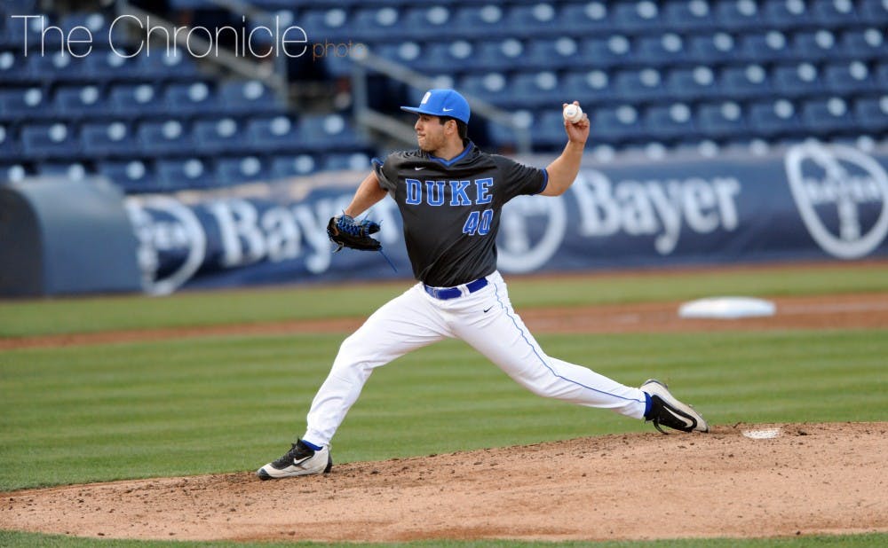 Senior left-handed pitcher Kevin Lewallyn was one of the captains for Duke’s annual Fall World Series, which determines who gets bragging rights in the Blue Devil locker room.&nbsp;