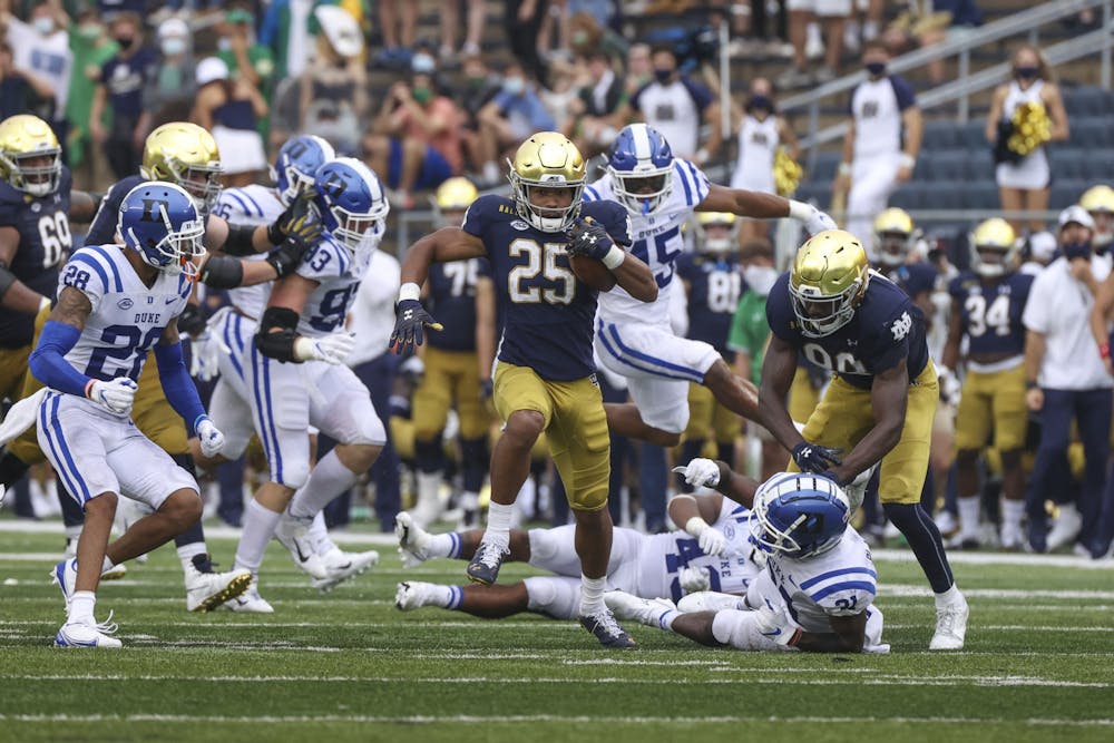 As the contest wore on, Duke struggled to stop the Notre Dame running game.