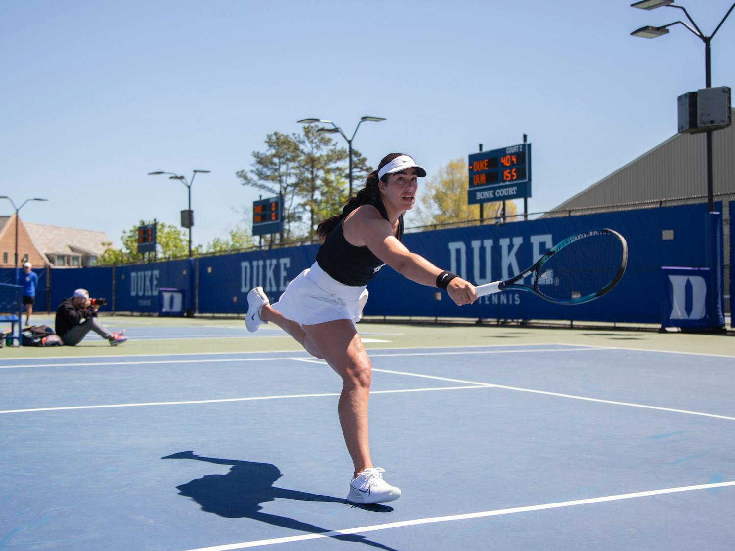 Freshman Shavit Kimchi lunges for the ball during Duke's match with Virginia.