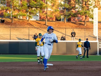 Kelly Torres rounds the bases during Duke's matchup with North Dakota State.