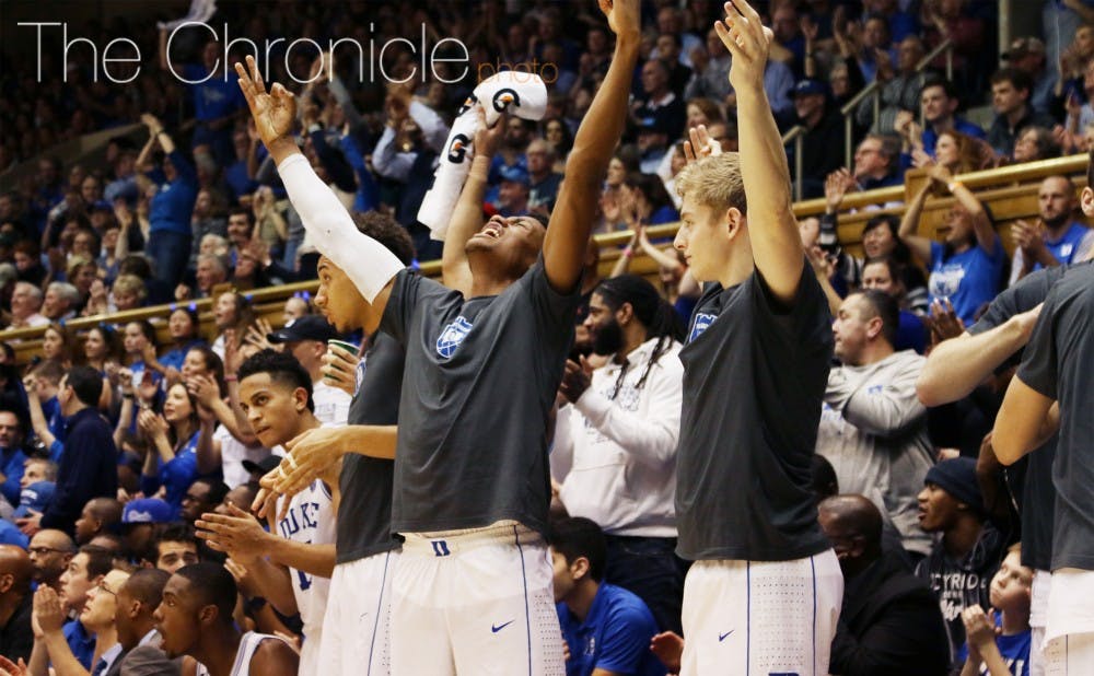 <p>Duke's bench had a lot to celebrate during a 31-4 run to start the second half that quickly erased an 11-point halftime deficit.</p>
