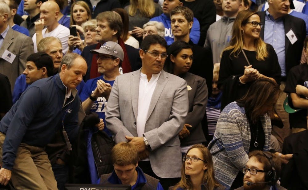 <p>Carolina Panthers head coach Ron Rivera attended Duke's victory against Virginia Tech Saturday, continuing a trend of the Blue Devils hosting football personalities in Cameron.</p>