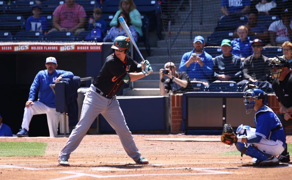 Miami catcher Zack Collins' three-run home run broke things open Sunday, as the top-ranked Hurricanes ran away from the Blue Devils 9-0 in the series finale.