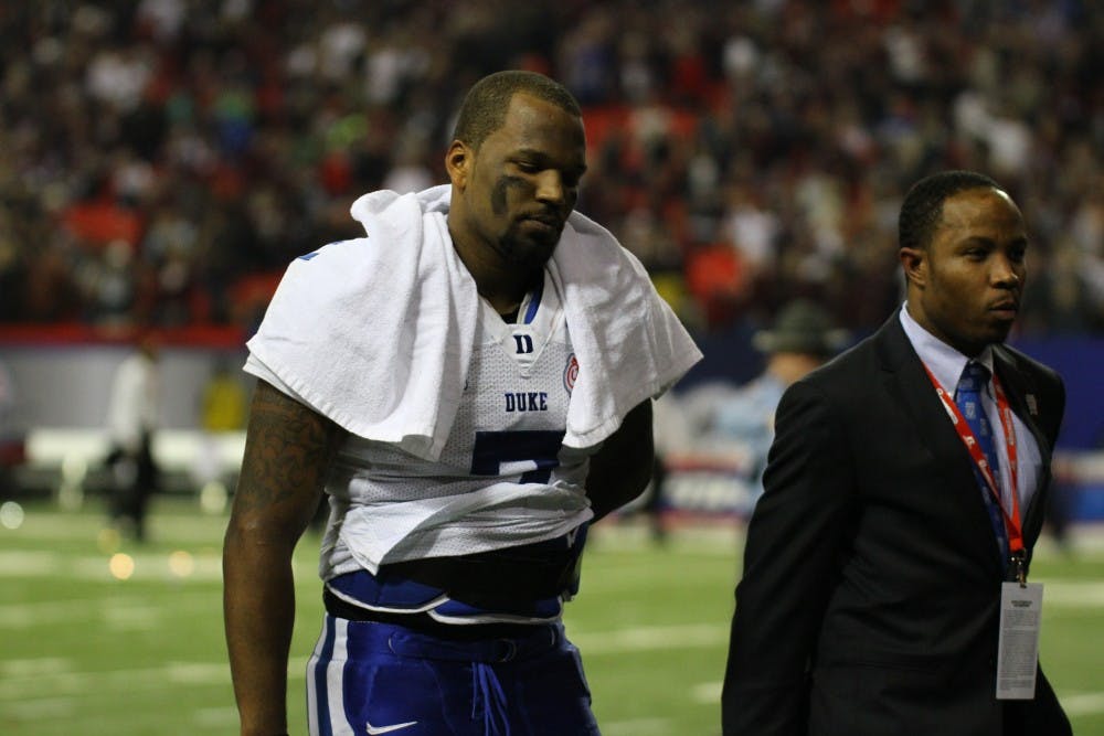 Duke quarterback Anthony Boone could not hide the emotion following a 52-48 loss to Texas A&M in the Chick-fil-A Bowl.