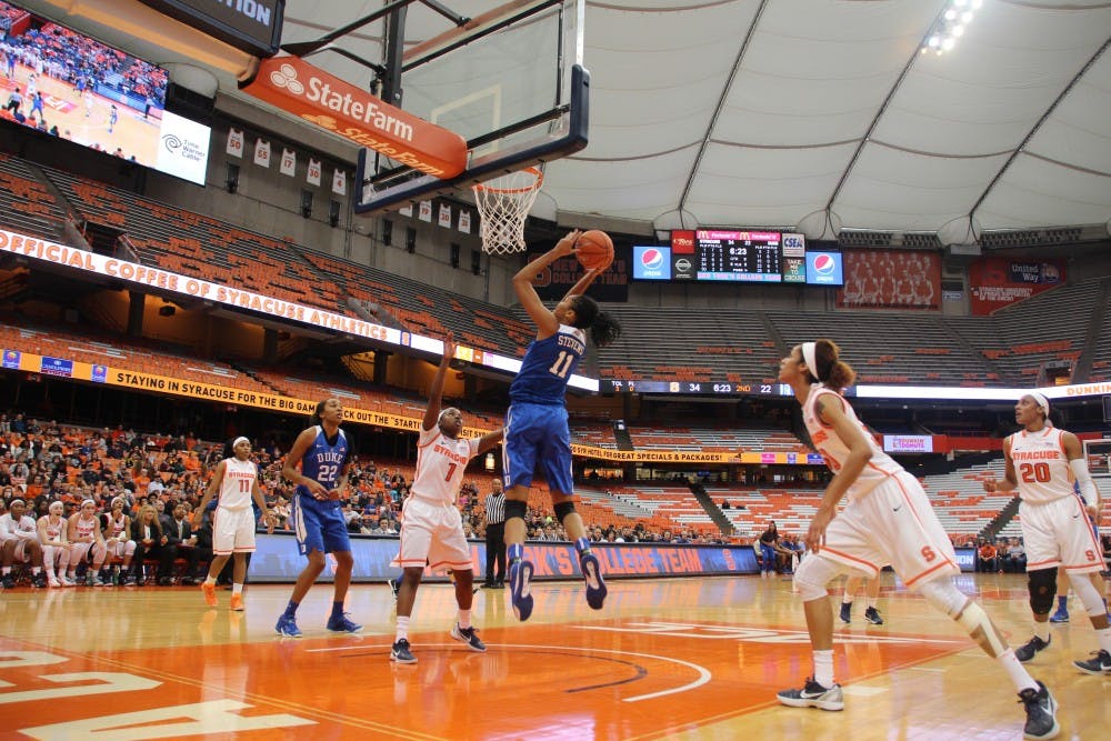 <p>Sophomore Azurá Stevens picked up another double-double with 12 points and 12 rebounds, but Duke struggled all afternoon in a lopsided loss at the Carrier Dome.</p>
