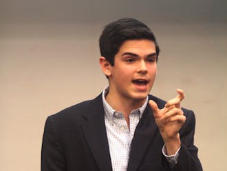 Patrick Oathout, senator for athletics, services and the environment, speaks Wednesday about “Fix My Campus,” a social media initiative.