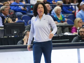 Duke head coach Kara Lawson at the ACC tournament in Greensboro, N.C.