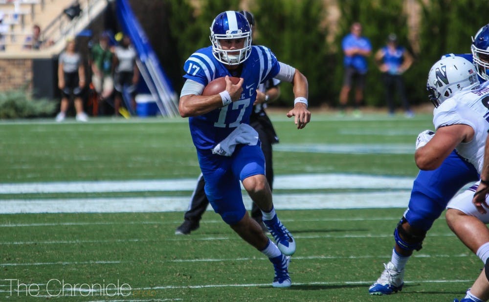 <p>Daniel Jones did something Saturday against Northwestern that only one other quarterback in program history had accomplished.&nbsp;</p>