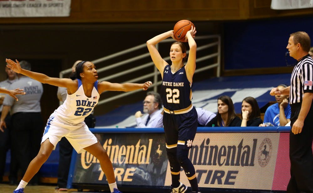 <p>Notre Dame guard Madison Cable scored 18 points and did not commit a turnover in the Fighting Irish's win in Durham Feb. 1.</p>