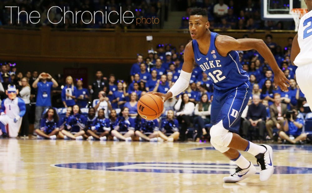 <p>Freshman Javin DeLaurier impressed in Duke's exhibition opener with his energy off the bench.&nbsp;</p>