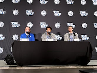 Head coach Mike Krzyzewski, junior Wendell Moore Jr., and senior Joey Baker fielded questions ahead of Countdown to Craziness.