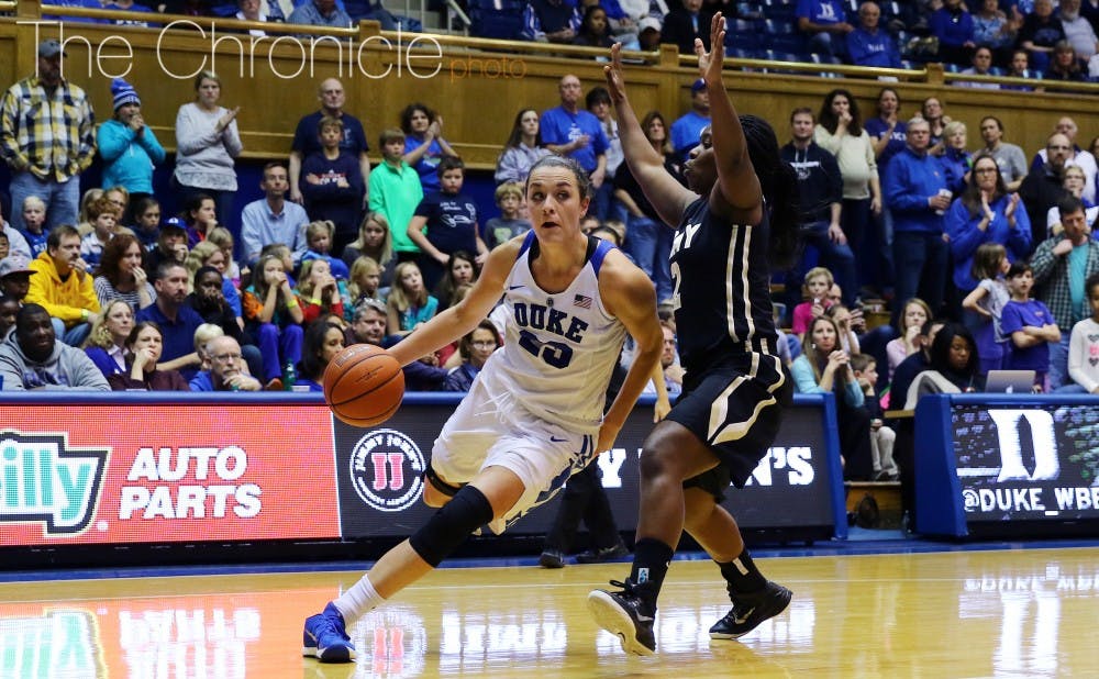 Redshirt sophomore Rebecca Greenwell and the Blue Devils will look to torch the nets from beyond the arc at the ball room of the Hard Rock Hotel Riviera Maya during Thanksgiving break.