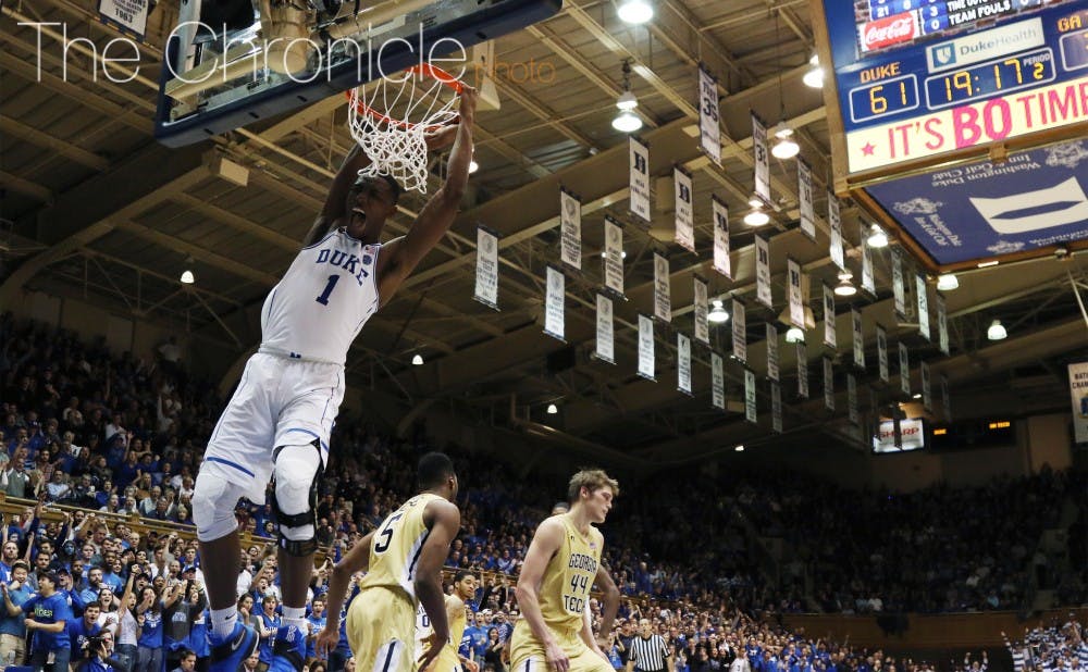 <p>Harry Giles showed glimpses of his elite athleticism with two dunks and notched his first career double-double against Georgia Tech.</p>