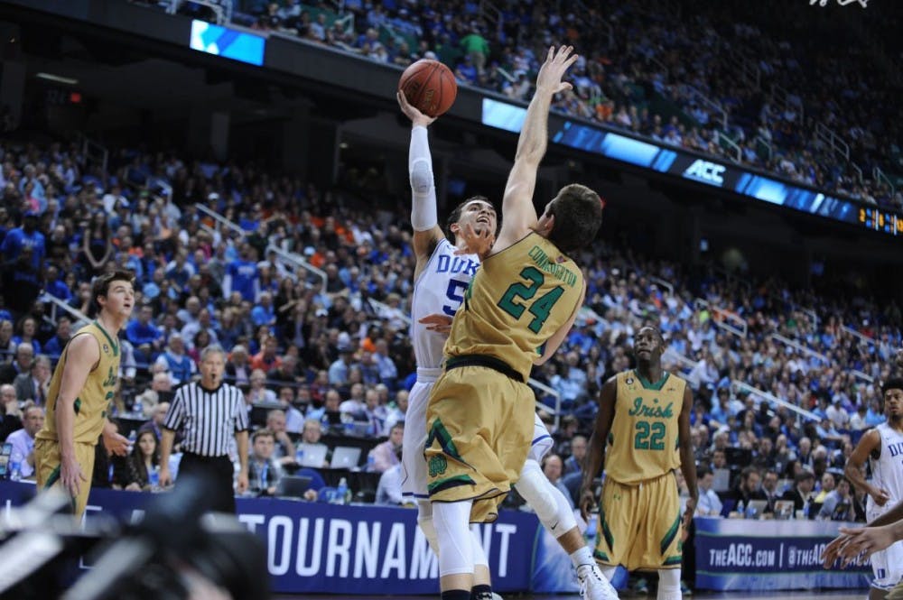<p>Tyus Jones and the Blue Devils rebounded from last season's ACC tournament loss to the Fighting Irish by hanging a national championship banner in Cameron Indoor Stadium.</p>