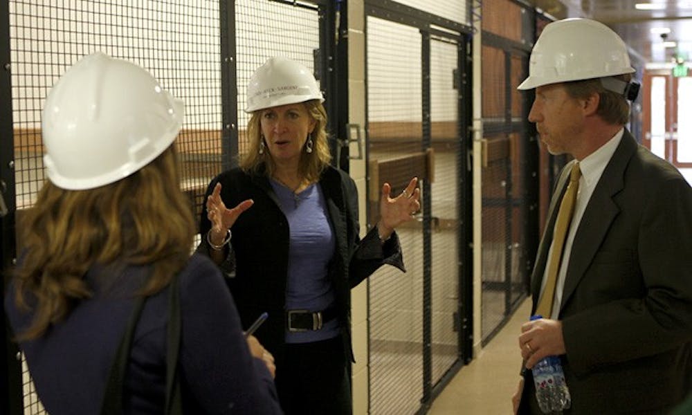 Lemur Center Director Anne Yoder gives a tour in one of the two new facilities that will house lemurs for the upcoming winter. The facilities cost the University $8.2 million and will house 140 lemurs.