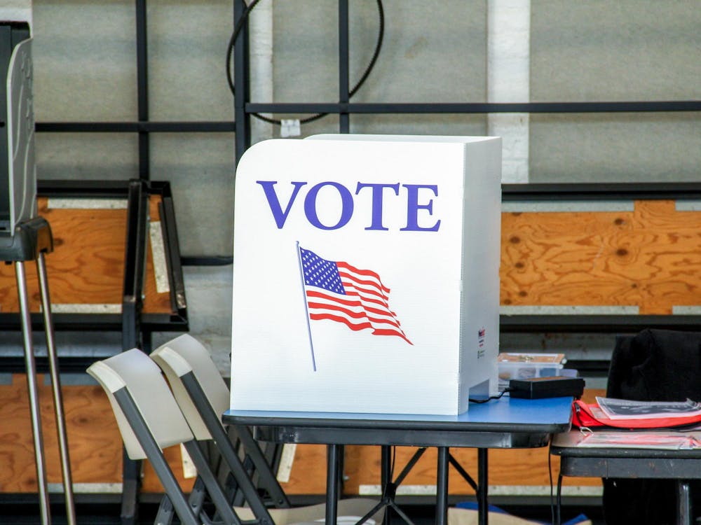 A voting booth with marking instructions at the George Watts Elementary School polling site.