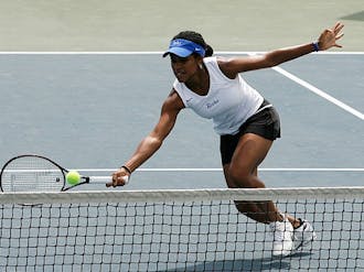 Junior Ellah Nze, along with senior Amanda Granson, lost her doubles match and fell in straight sets to Florida State’s Lauren McCreless in singles.