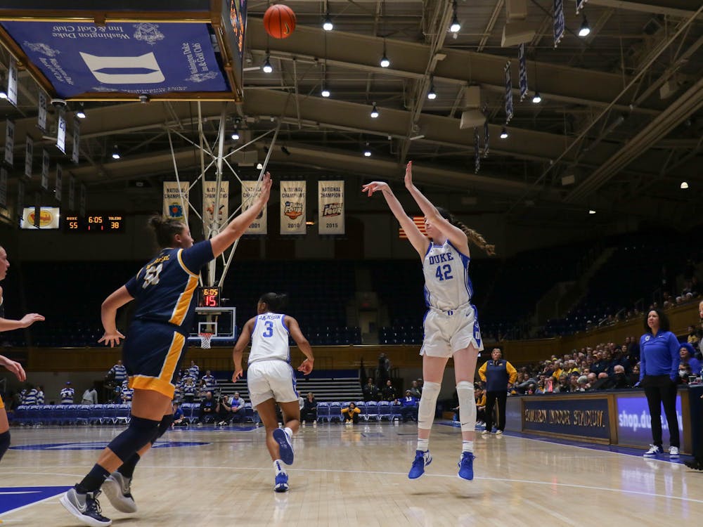 Kennedy Brown finds space to shoot during Duke's demolition of Toledo Wednesday evening.