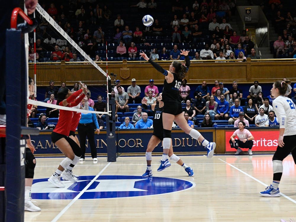 Lizzie Fleming prepares to spike the ball in Duke's win against N.C. State.