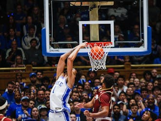 Dereck Lively II dunks the ball against Boston College.