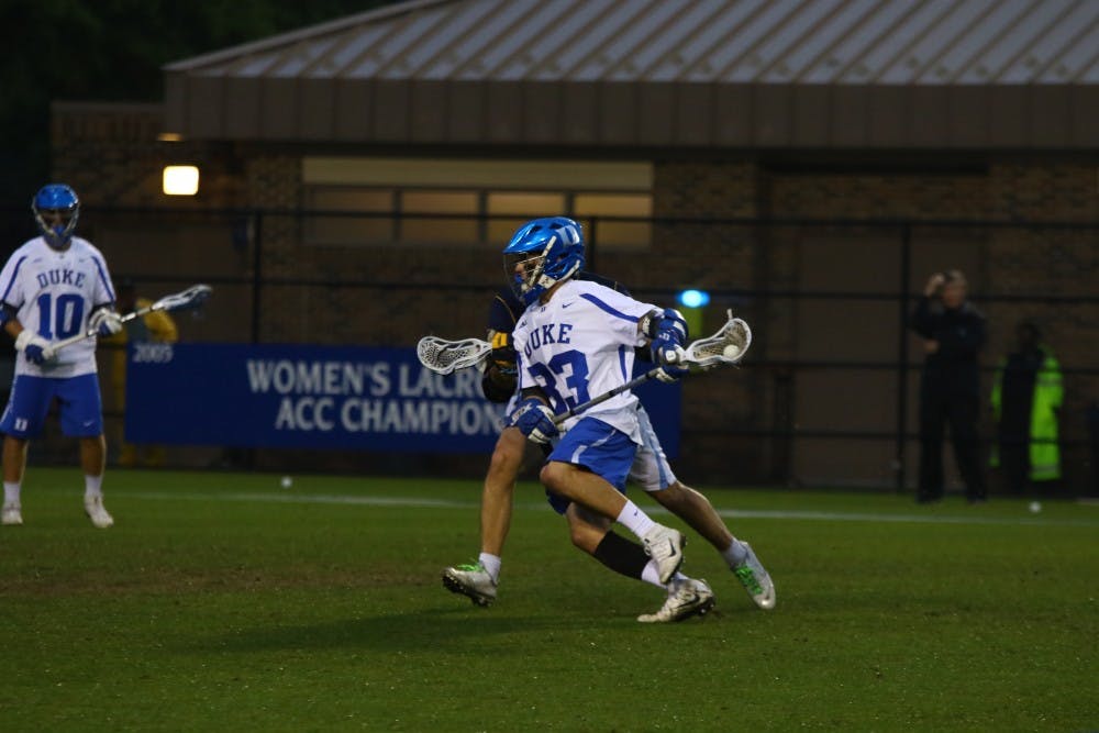 <p>Sophomore Justin Guterding spearheaded the Duke attack against the Golden Eagles, contributing three goals and three assists in a game the Blue Devils had to win.</p>