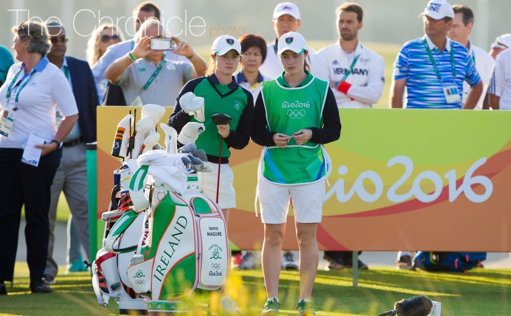 RIO DE JANEIRO, BRAZIL - 17/08/2016: Leona Maguire of Ireland on the first tee during the first round at the Rio 2016 Olympic Games, Reserva de Marapendi Golf Course, Barra Da Tijuca, Rio De Janeiro, Brazil. (Photo by Tristan Jones/IGF)