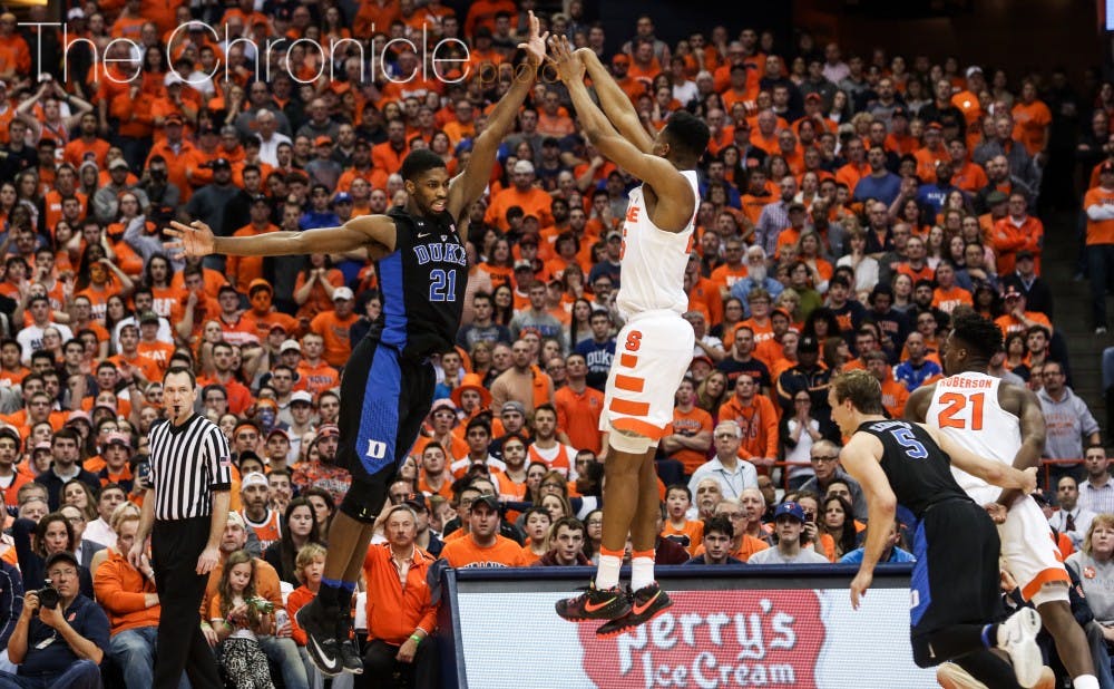<p>Graduate student Amile Jefferson and company allowed 53 second-half points in Wednesday's loss at Syracuse.&nbsp;</p>