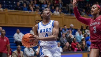 Jadyn Donovan carries the ball to the basket during Duke's win against N.C. Central.