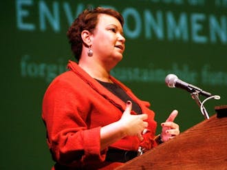 Environmental Protection Agency Administrator Lisa Jackson speaks at Reynolds Industries Theater to a crowd of more than 500 people Tuesday afternoon.