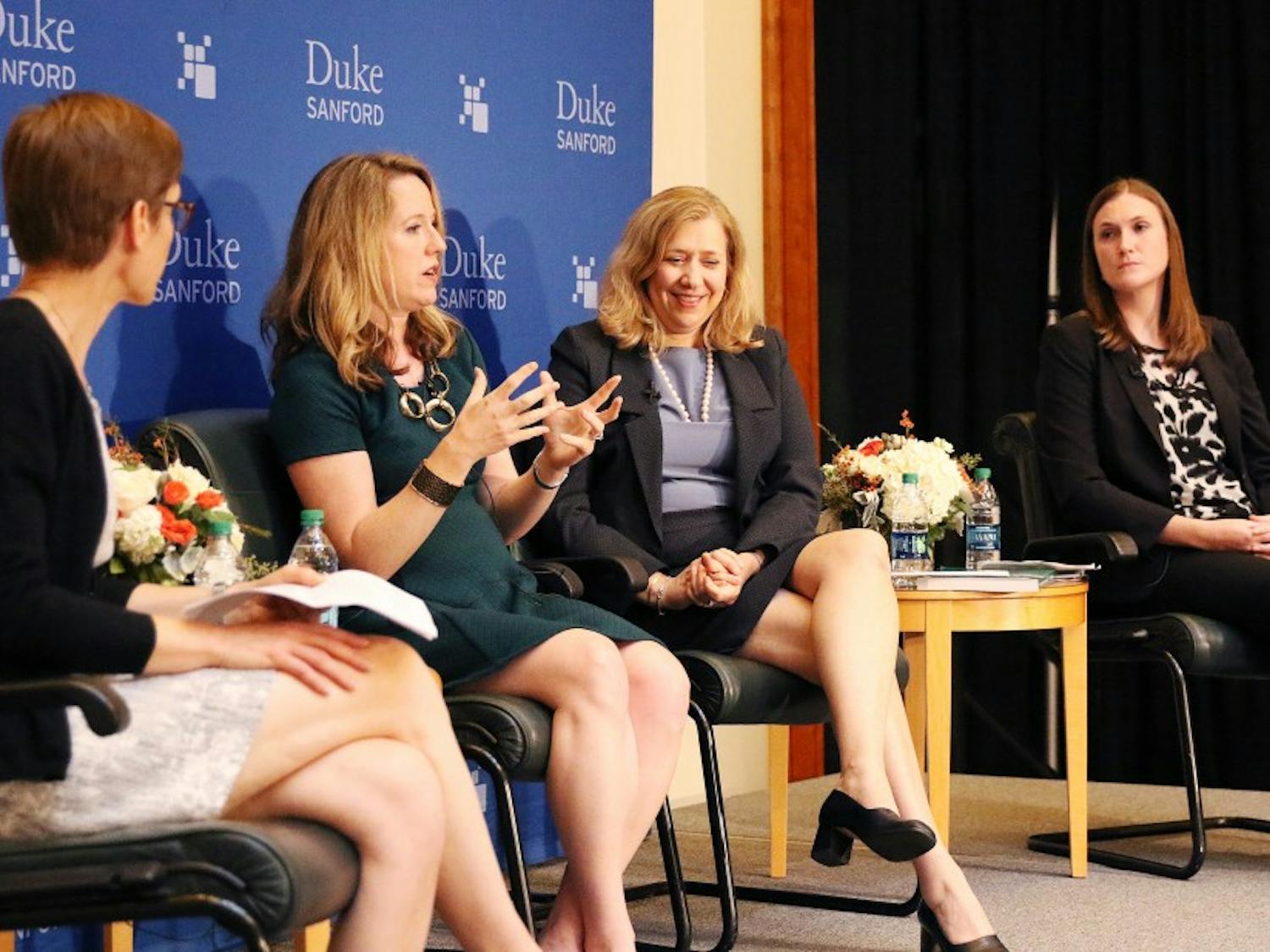 Professor Judith Kelley moderated a discussion among three high-ranking Duke women about human trafficking.