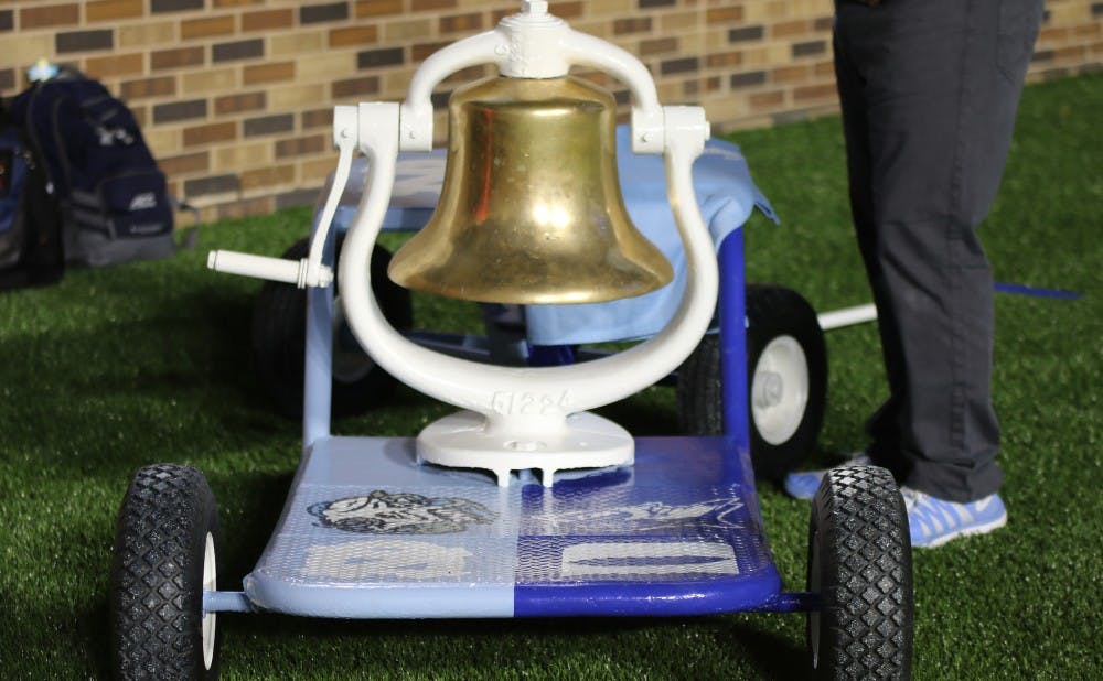 <p>The Victory Bell's platform was split in half before Thursday's game, but North Carolina planned to spray paint it entirely North Carolina blue if the Tar Heels had emerged victorious.&nbsp;</p>