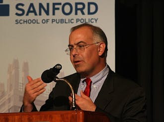 New York Times columnist and political pundit David Brooks spoke Tuesday at the Sanford School of Public Policy’s Fleischman Commons. Brooks addressed the polarization of Congress, among other topics.