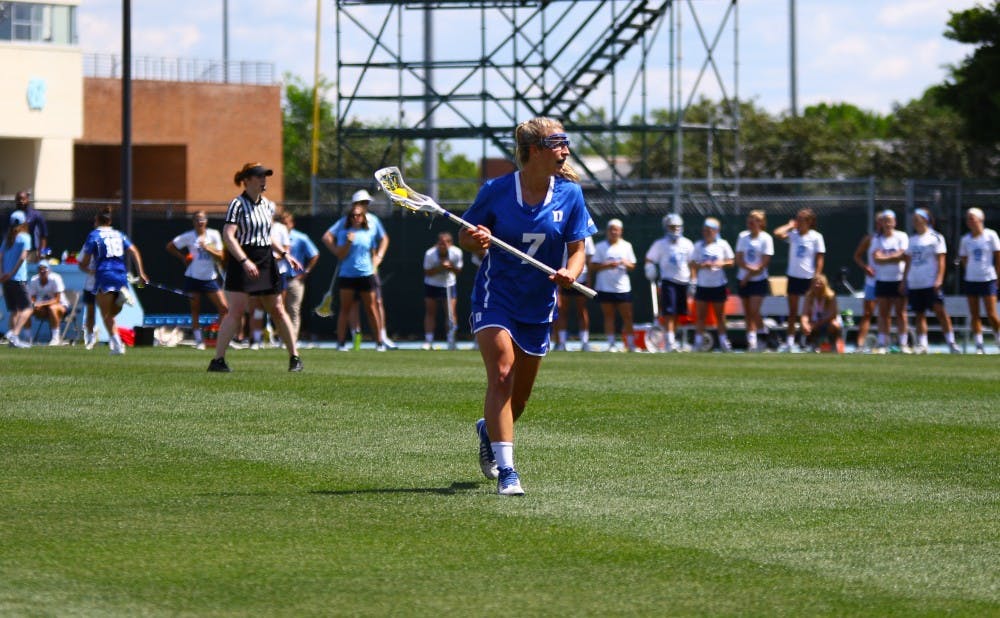 <p>Maddy Acton was one of three Blue Devils with multiple goals in Thursday's 9-8&nbsp;ACC tournament quarterfinal win against Virginia.&nbsp;</p>