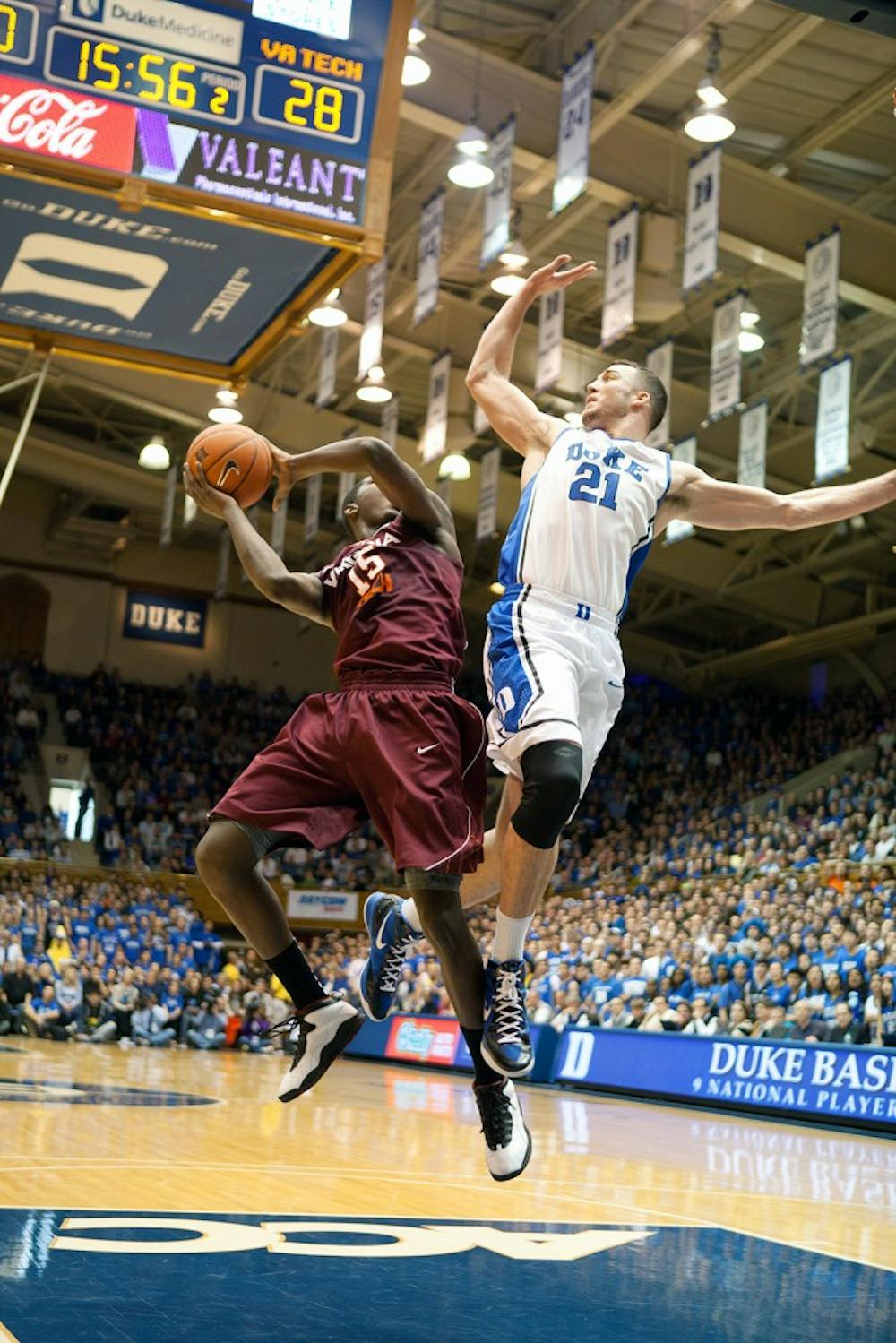 Miles Plumlee had 15 rebounds in the Blue Devils' win over the Hokies Saturday.
