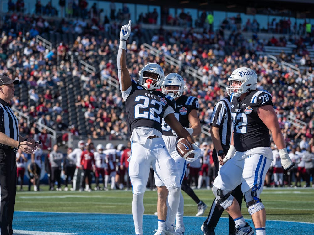 Jaylen Coleman celebrates his touchdown in the first half of Duke's battle with Troy.
