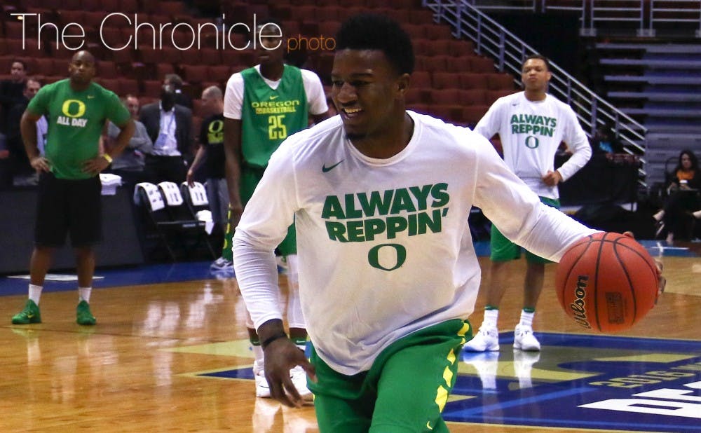 Oregon sophomore Jordan Bell participated in summer camps with Derryck Thornton, one of two familiar faces the Duke freshman when the Blue Devils and Ducks square off Thursday night.
