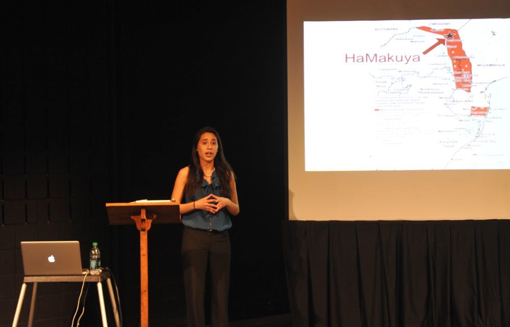Sophomore Katie Guidera presents the Malaria Awareness Program in HaMakuya, South Africa.