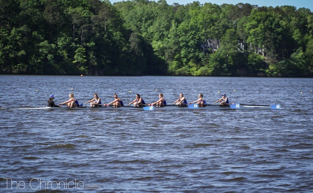 Duke's Novice Eight led the way for the Blue Devils at the Rivanna Romp