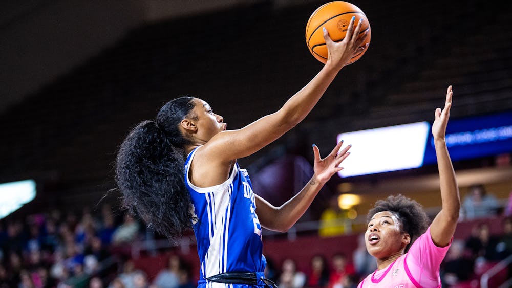 Reigan Richardson drives for the score in Duke's road demolition of Boston College.