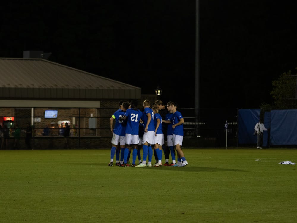 Duke huddles up during its game against College of Charleston in September.