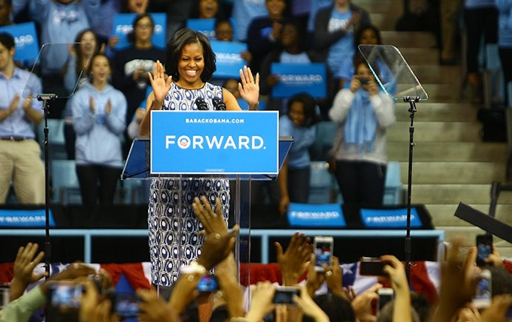 First lady Michelle Obama visited the University of North Carolina at Chapel Hill Tuesday to speak about issues pertinent to college-age voters.