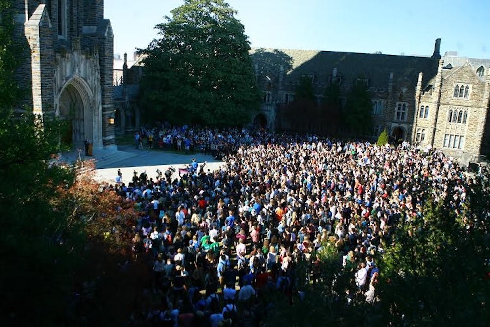 The crowd for Wednesday's forum filled the Chapel Quadrangle.