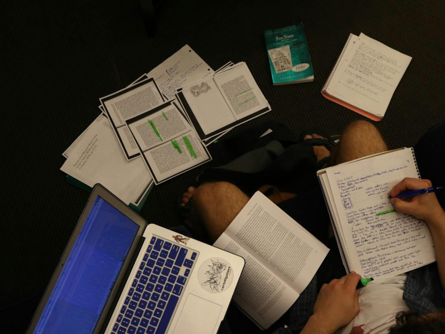First-year Amory Williams' work space was the epitome of a study sprawl Tuesday night.