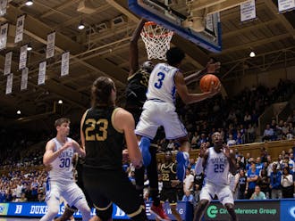 Jeremy Roach rises with the ball during Duke's exhibition game against UNC Pembroke.