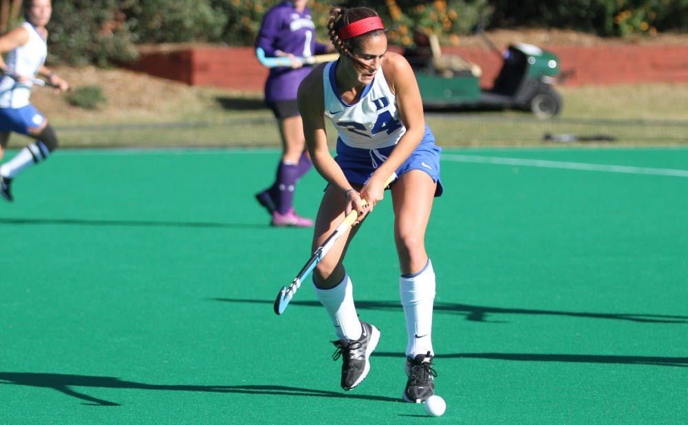 <p>Senior Aileen Johnson scored a goal in each of Duke’s wins this weekend at the ACC/Big Ten Challenge, leading the Blue Devils to a pair of wins against two top-10 teams.</p>
